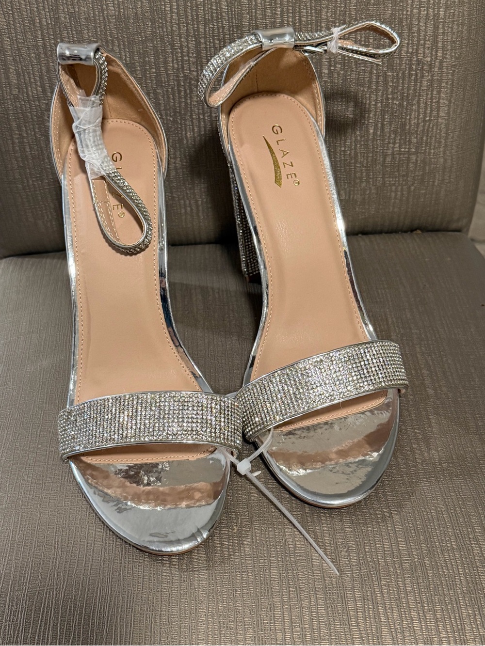Glaze Silver Crystal-Embellished Ankle-Strap Heels